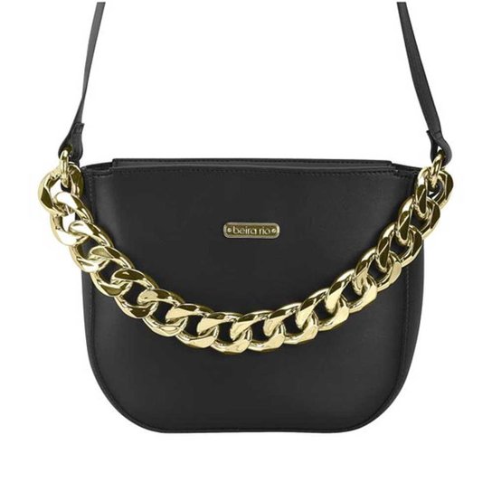 Bolsa Feminina Tiracolo Preto Dourado Beira Rio 80015.1 - Preto