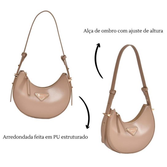 Bolsa de Ombro Arredondada Via Marte Meia Lua com Alça Ajustável B1-128 - Bege