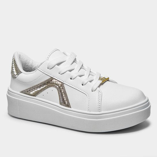 Tênis Vizzano Casual Feminino - Branco+dourado
