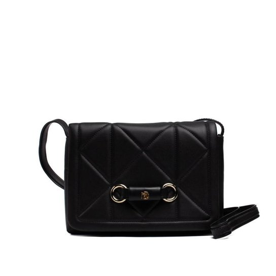 Bolsa Feminina Modare Transversal em Detalhes Geométricos Bege - Preto
