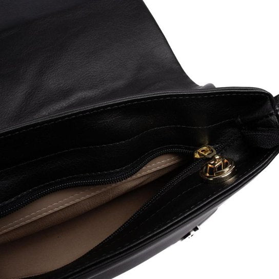 Bolsa Feminina Modare Transversal em Detalhes Geométricos Bege - Preto
